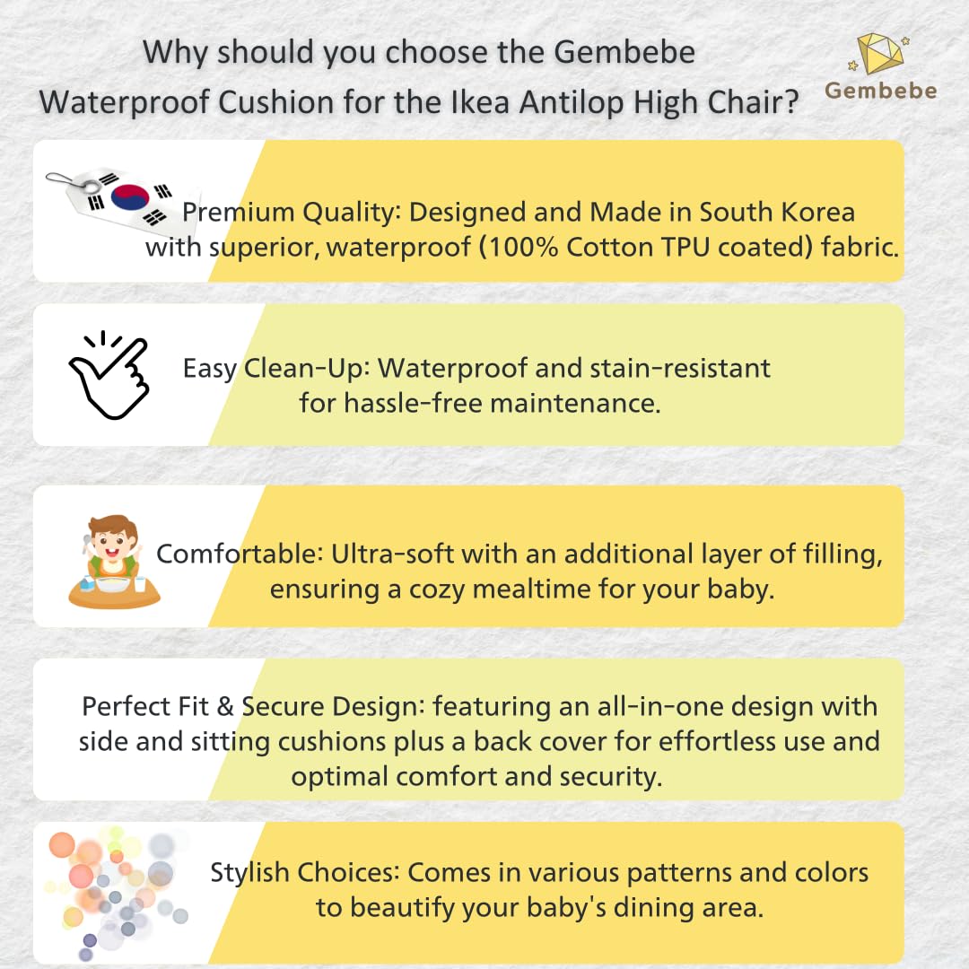 Gembebe Waterproof High Chair Cushion for IKEA High Chair, One Piece with Sitting Cushion, Easy-Clean, Super Comfort